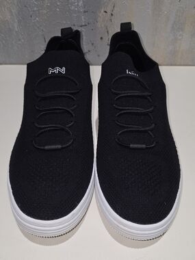 Mark Nason Black Slip-On Knit Sneakers with White Sole